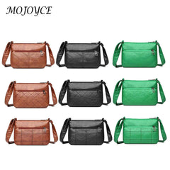 Women PU Leather Shoulder Bag Ladies Embroidery Thread Zipper Bag