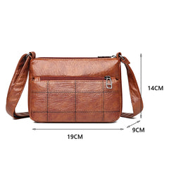 Women PU Leather Shoulder Bag Ladies Embroidery Thread Zipper Bag