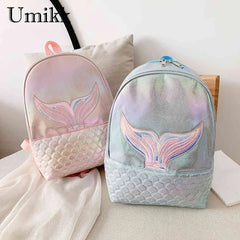 Fish Tail Girls School Backpack PU Leather Shoulder Bag for Travel