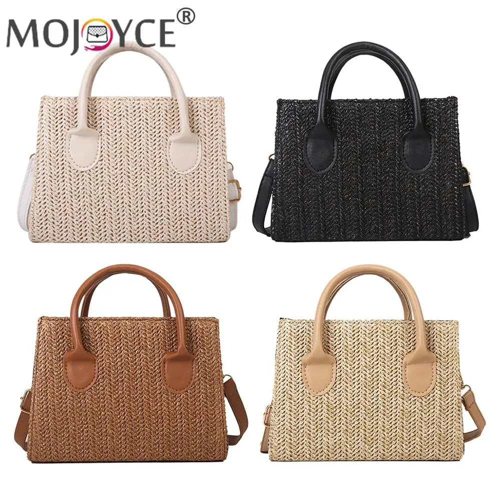 Women Straw Messenger Bag Beach Rattan Crossbody Bag Vintage Woven Handba