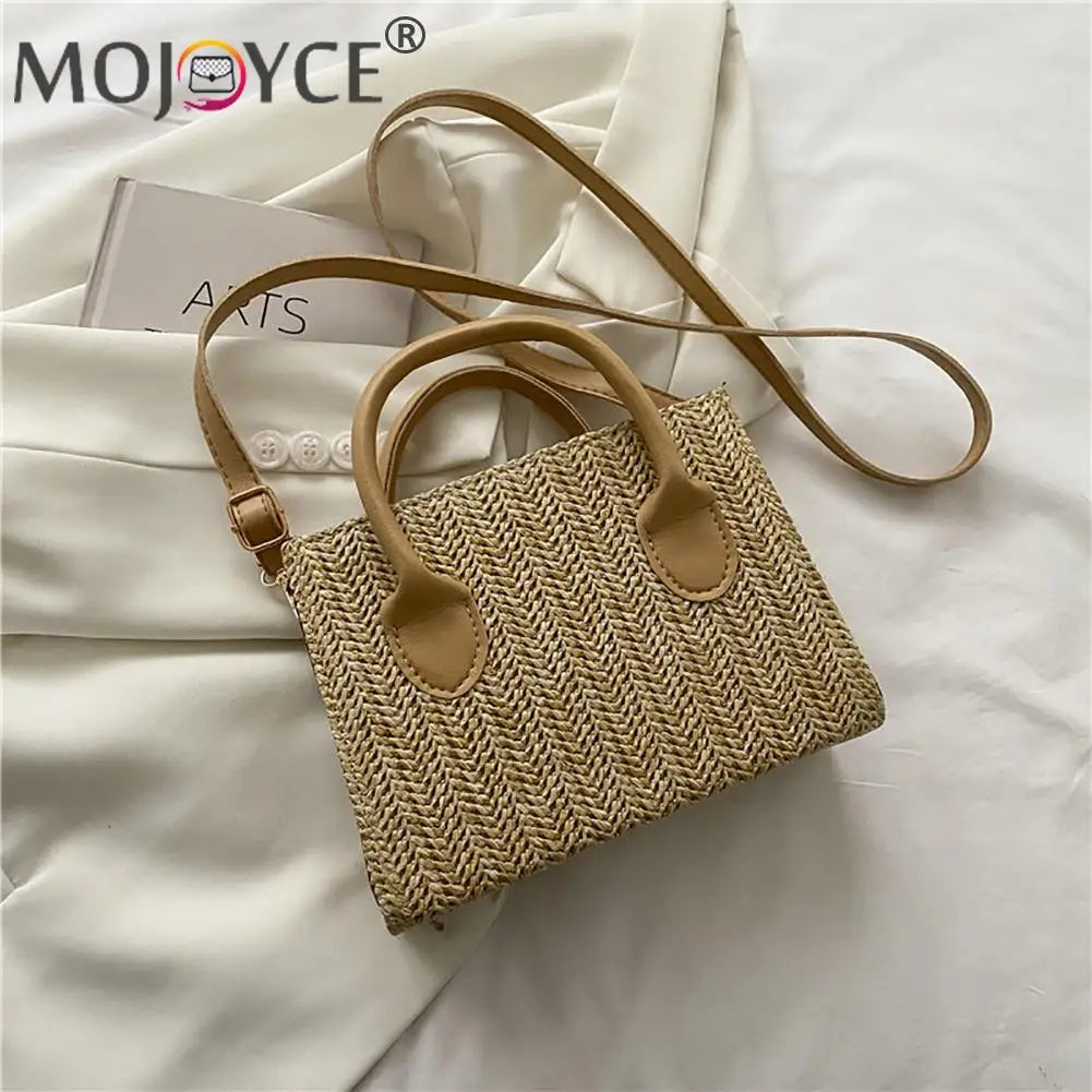 Women Straw Messenger Bag Beach Rattan Crossbody Bag Vintage Woven Handba