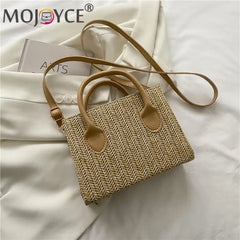 Women Straw Messenger Bag Beach Rattan Crossbody Bag Vintage Woven Handba