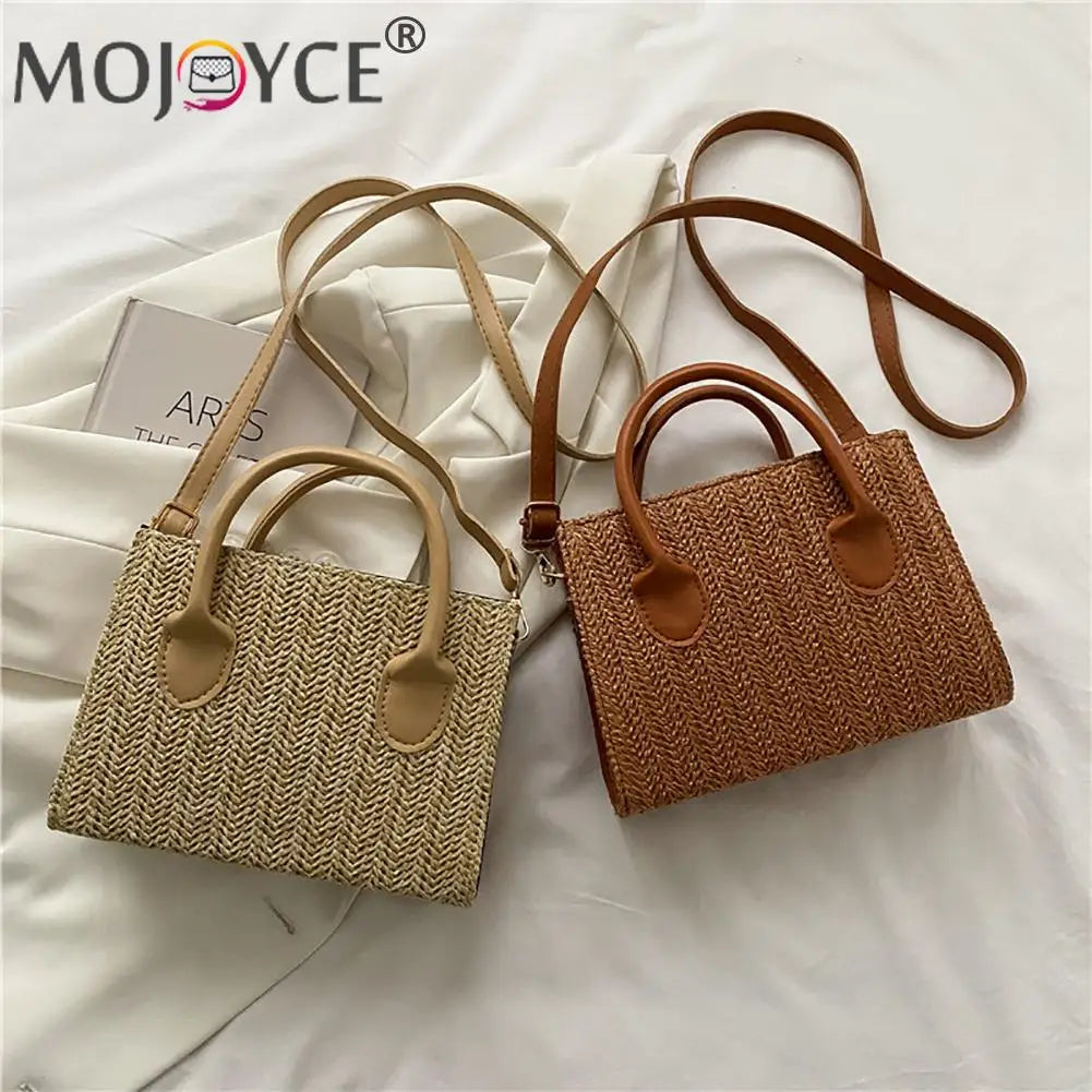 Women Straw Messenger Bag Beach Rattan Crossbody Bag Vintage Woven Handba
