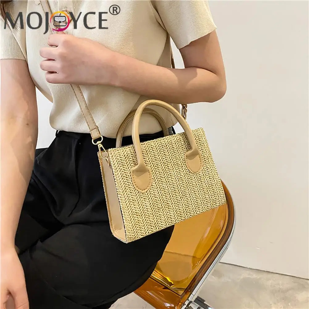 Women Straw Messenger Bag Beach Rattan Crossbody Bag Vintage Woven Handba