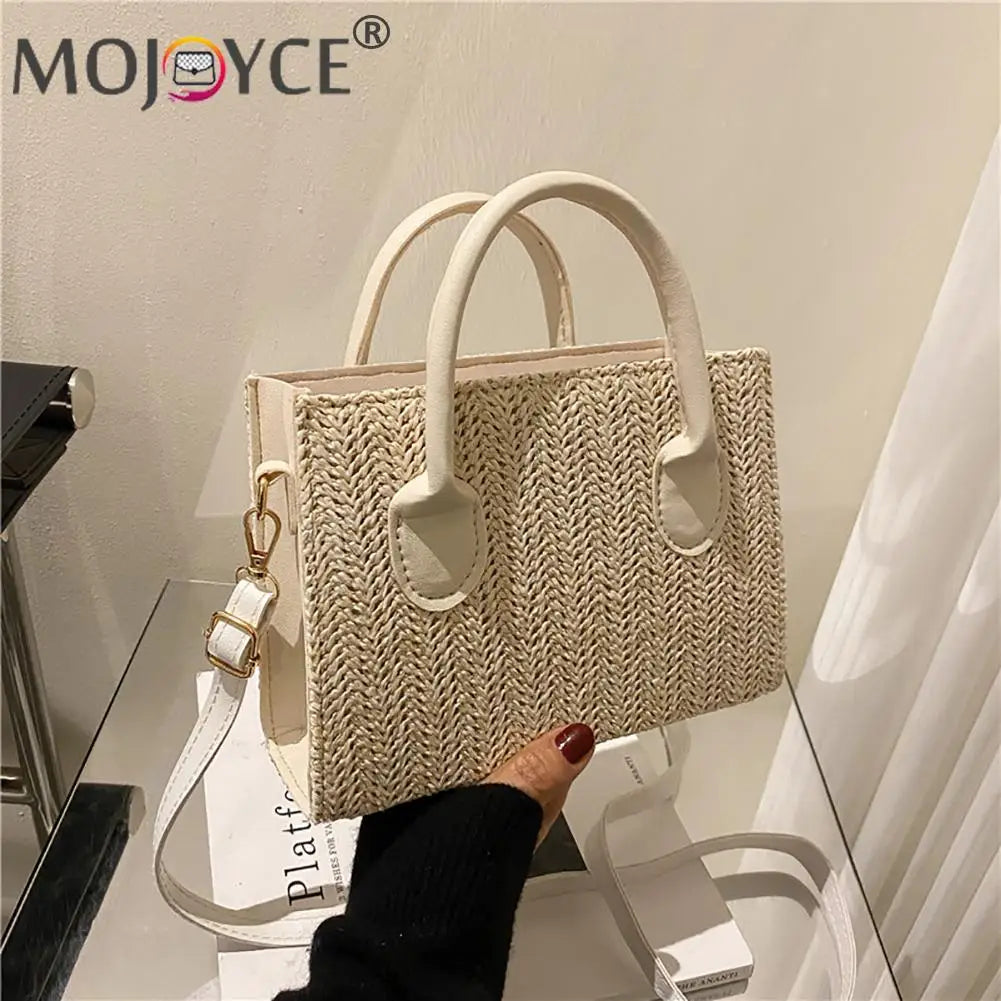 Women Straw Messenger Bag Beach Rattan Crossbody Bag Vintage Woven Handba