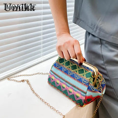 Straw Bucket Pouch Women Handbag Chain Messenger Bag