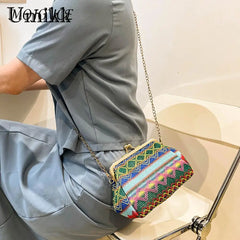 Straw Bucket Pouch Women Handbag Chain Messenger Bag