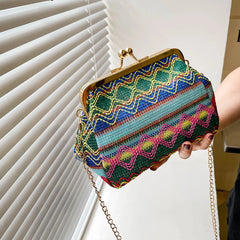 Straw Bucket Pouch Women Handbag Chain Messenger Bag