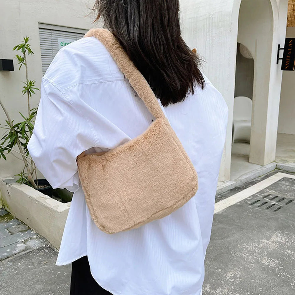 Plush Cherry Pattern Shoulder Bag Autumn Winter Large Capacity Handbag