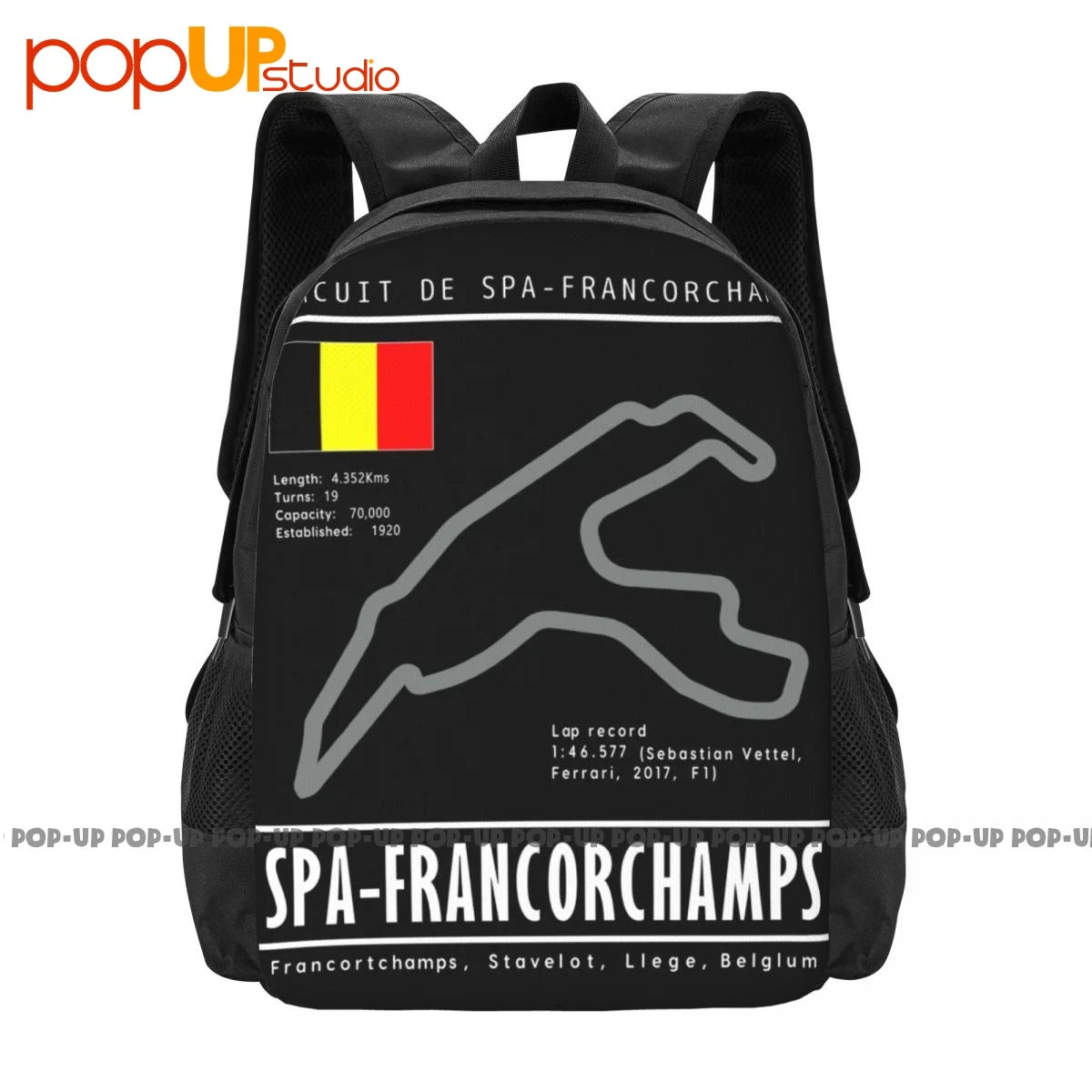 F1 Racecar Track Turbo Belgium Grand Prix V6 Backpack Large Capacity