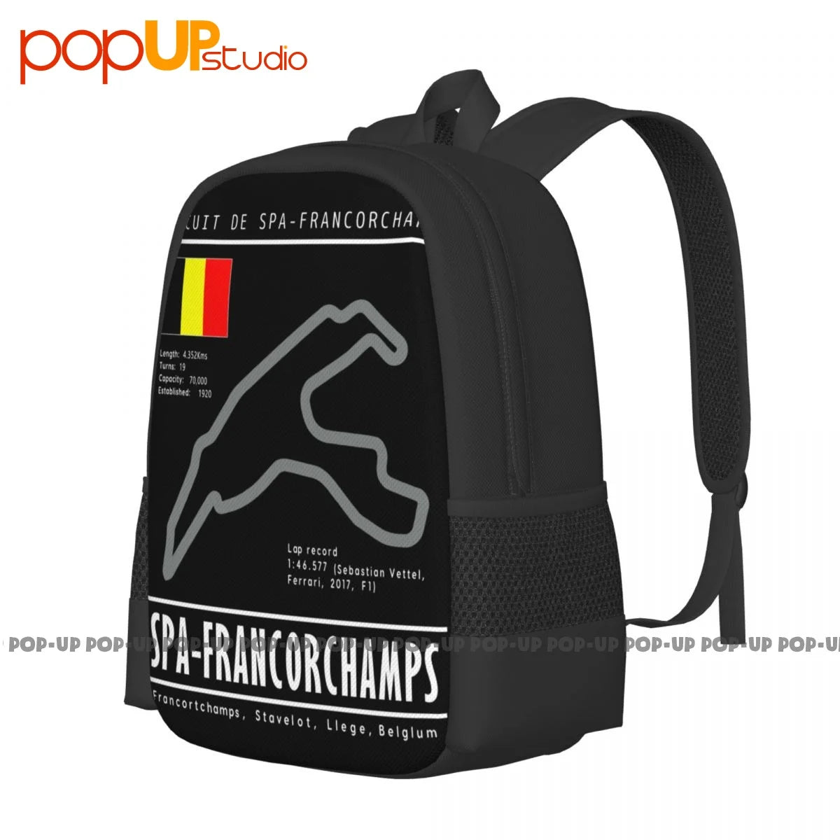 F1 Racecar Track Turbo Belgium Grand Prix V6 Backpack Large Capacity
