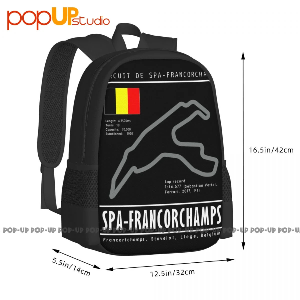 F1 Racecar Track Turbo Belgium Grand Prix V6 Backpack Large Capacity