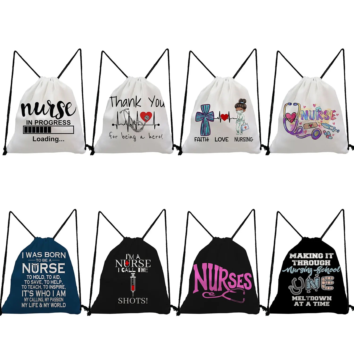 Cartoon Nurse Doctor Printed Backpacks for Students Drawstring Pocket