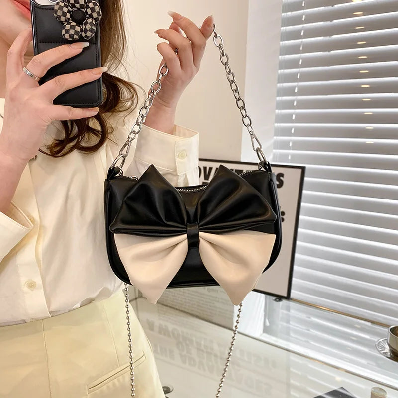 Women Messenger Bags Big Bow Soft Pu Leather Female Crossbody Shoulder Hand Bags
