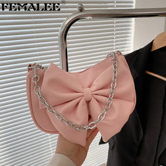 Women Messenger Bags Big Bow Soft Pu Leather Female Crossbody Shoulder Hand Bags