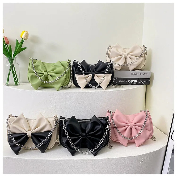 Women Messenger Bags Big Bow Soft Pu Leather Female Crossbody Shoulder Hand Bags