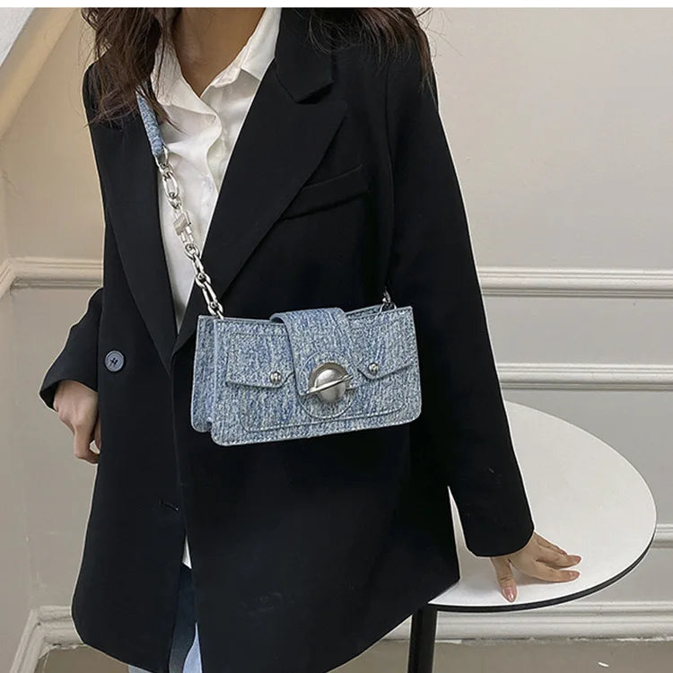 High Sense Denim Lady Small Moon Bag Clutch Purse Crossbody Shoulder Bags
