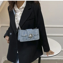 High Sense Denim Lady Small Moon Bag Clutch Purse Crossbody Shoulder Bags