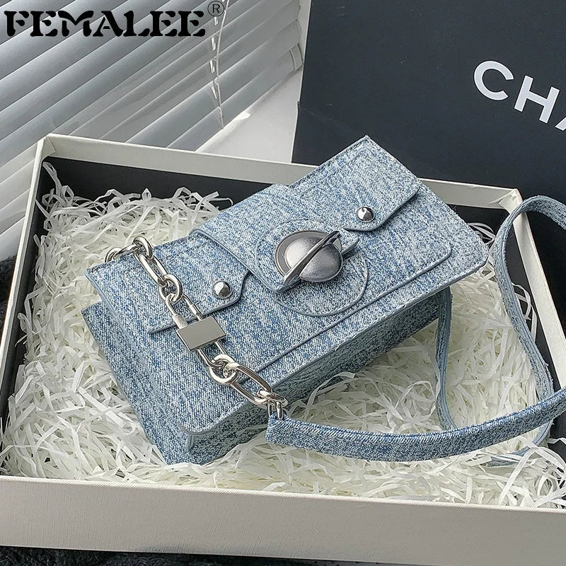 High Sense Denim Lady Small Moon Bag Clutch Purse Crossbody Shoulder Bags