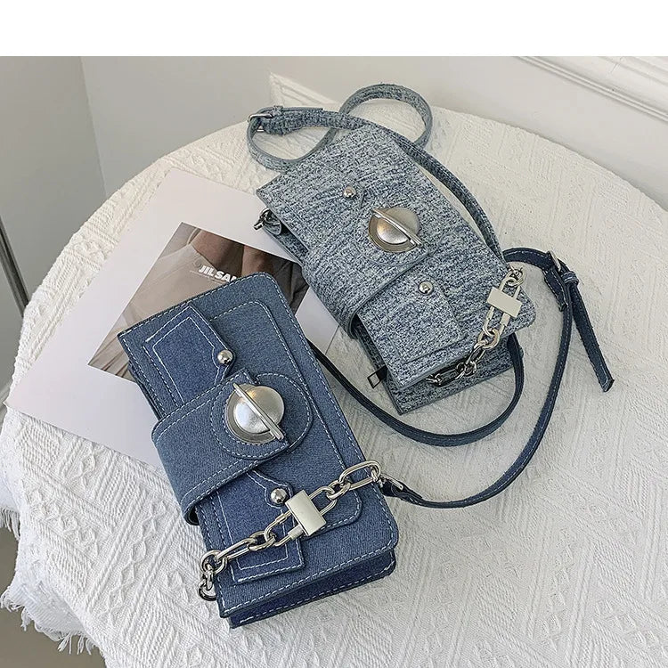 High Sense Denim Lady Small Moon Bag Clutch Purse Crossbody Shoulder Bags