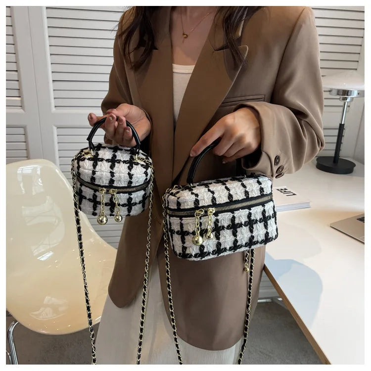 Woolen Tweed Handbags Small Chain Purse for Women with Zipper