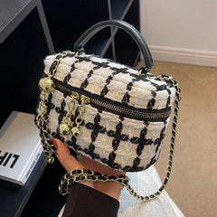 Woolen Tweed Handbags Small Chain Purse for Women with Zipper
