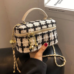 Woolen Tweed Handbags Small Chain Purse for Women with Zipper
