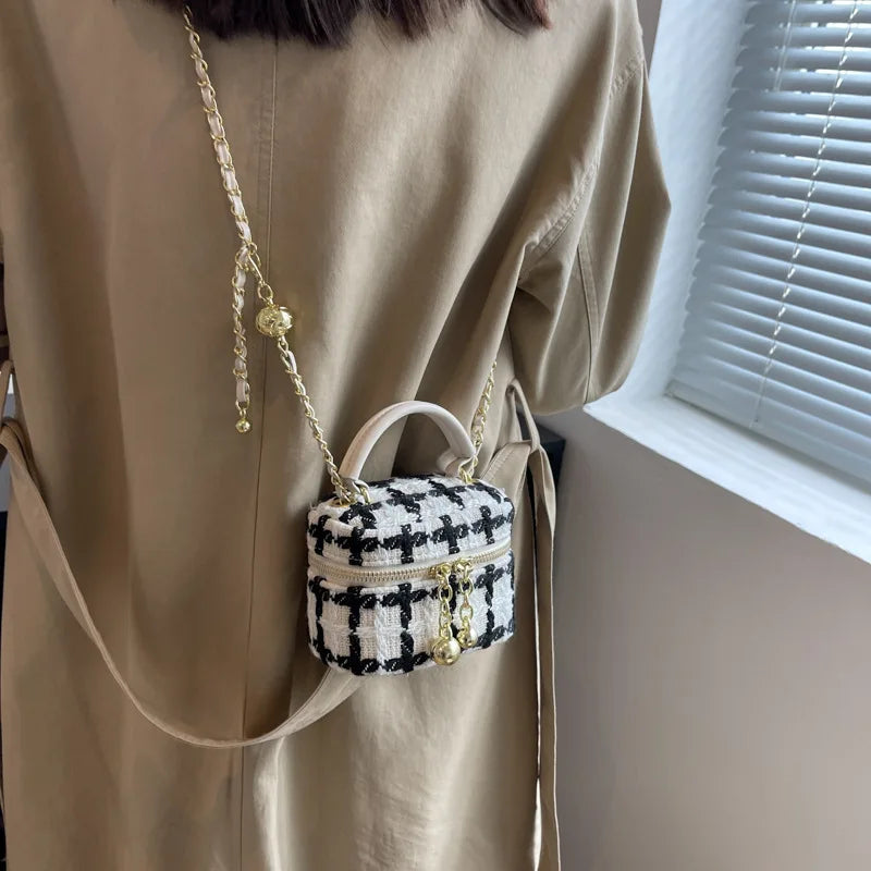 Woolen Tweed Handbags Small Chain Purse for Women with Zipper
