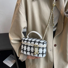 Woolen Tweed Handbags Small Chain Purse for Women with Zipper