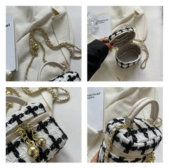 Woolen Tweed Handbags Small Chain Purse for Women with Zipper