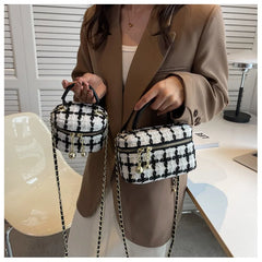Woolen Tweed Handbags Small Chain Purse for Women with Zipper