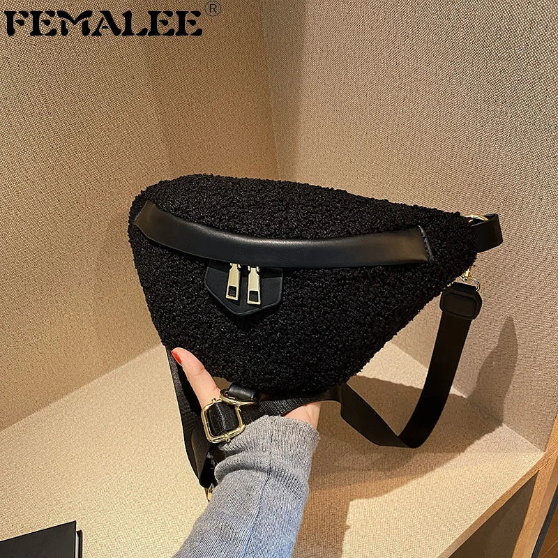 Lambswool Chest Bag Fur Shoulder Bags Fanny Pack Female Waist Pack