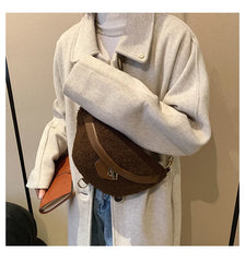 Lambswool Chest Bag Fur Shoulder Bags Fanny Pack Female Waist Pack