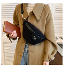 Lambswool Chest Bag Fur Shoulder Bags Fanny Pack Female Waist Pack