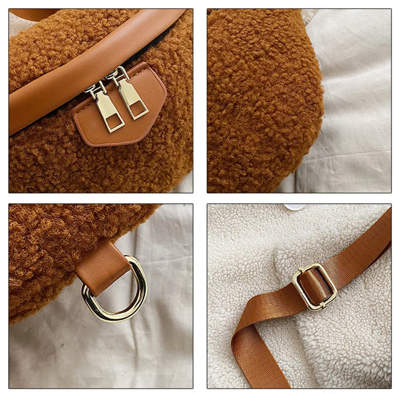 Lambswool Chest Bag Fur Shoulder Bags Fanny Pack Female Waist Pack