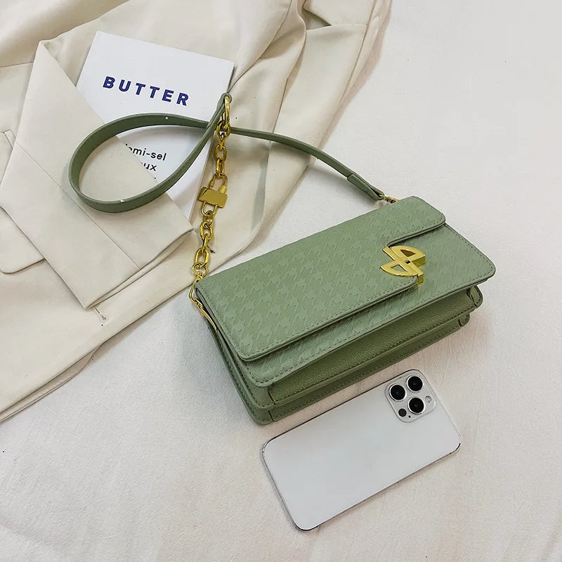 Lock Chain PU Leather Crossbody Bag Women Satchel Shoulder Bag