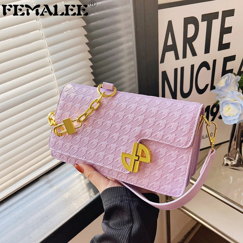Lock Chain PU Leather Crossbody Bag Women Satchel Shoulder Bag