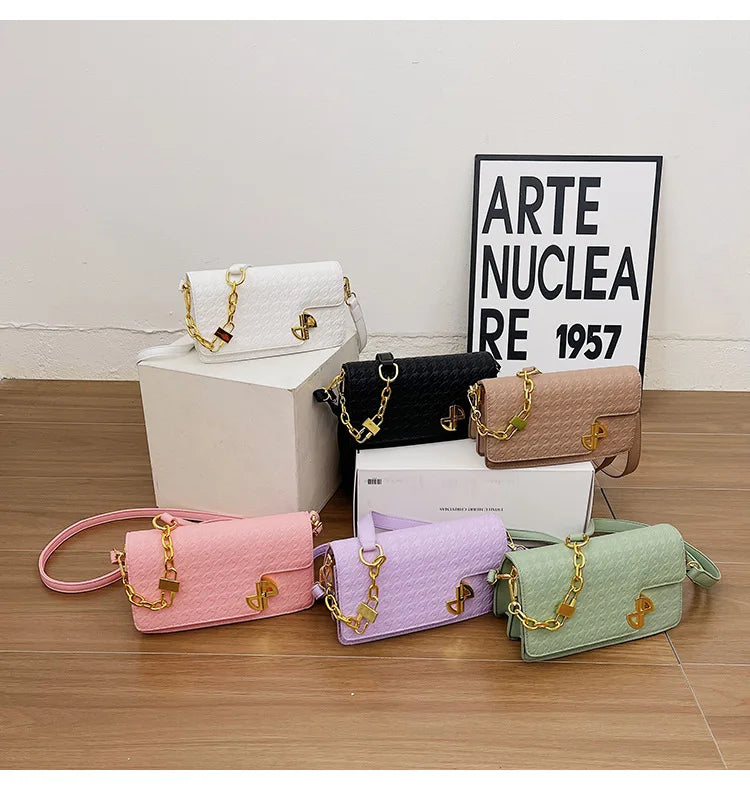 Lock Chain PU Leather Crossbody Bag Women Satchel Shoulder Bag