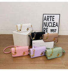 Lock Chain PU Leather Crossbody Bag Women Satchel Shoulder Bag