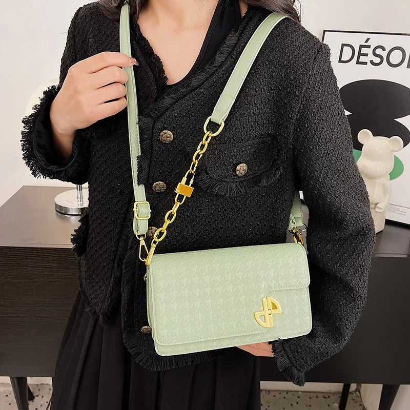 Lock Chain PU Leather Crossbody Bag Women Satchel Shoulder Bag