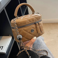 Diamond Lattice Ladies Bucket Bags Camellia Women Zipper Hand Bags
