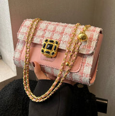 Woolen Plaid Shoulder Bag Women Lady Travel Crossbody Handbag