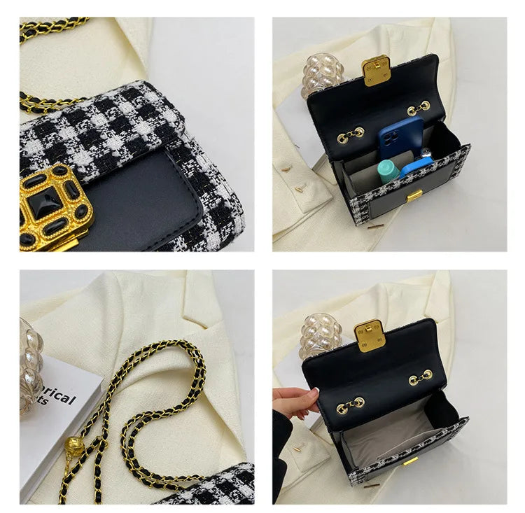 Woolen Plaid Shoulder Bag Women Lady Travel Crossbody Handbag