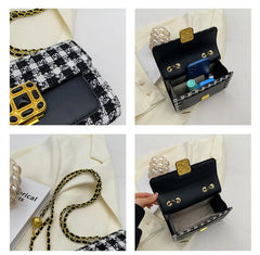 Woolen Plaid Shoulder Bag Women Lady Travel Crossbody Handbag