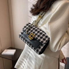 Woolen Plaid Shoulder Bag Women Lady Travel Crossbody Handbag