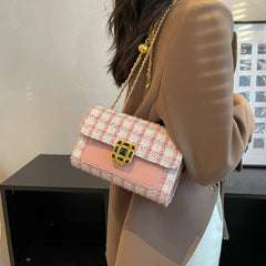 Woolen Plaid Shoulder Bag Women Lady Travel Crossbody Handbag