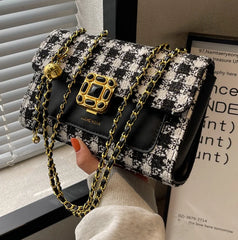 Woolen Plaid Shoulder Bag Women Lady Travel Crossbody Handbag