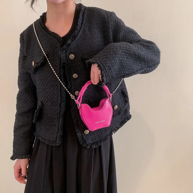 Heart Shaped PU Leather Crossbody Bag Small Handbag Women's Hand Bag