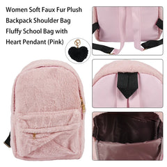 Soft Faux Fur Plush Backpack Shoulder Bag with Heart Pendant