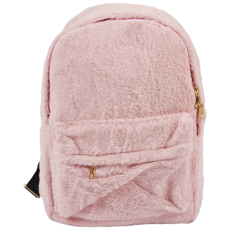 Soft Faux Fur Plush Backpack Shoulder Bag with Heart Pendant